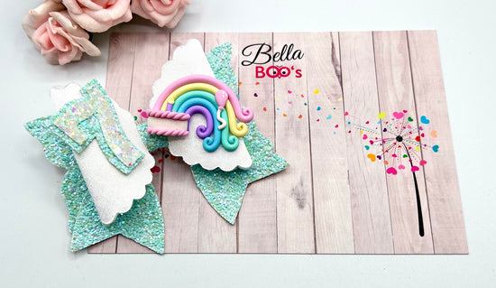Birthday Hair Bow - Pastel Rainbow Cake - Handcrafted Clay