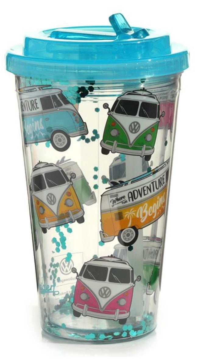 Shatterproof Volkswagen VW T1 Camper Bus Surf Double Walled Cup & Straw