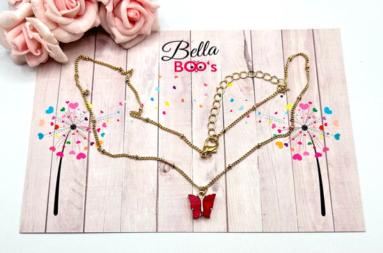 Pretty Butterfly Necklace - Red