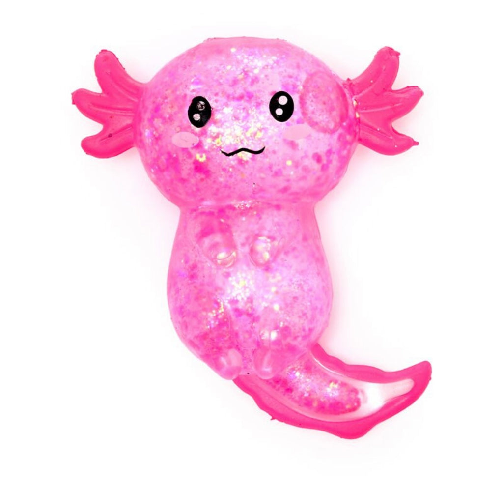 Squeezable Glitter Axolotl Stress Toy Pink Fidget