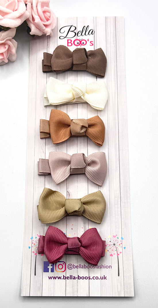 Small Ribbon Hair Bow Clip Set Of 6 - Natural 2