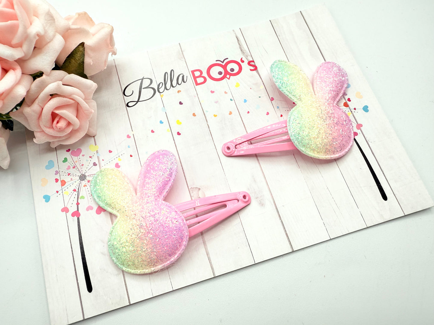 Ombre Sparkle Bunny Clip Set - Pink