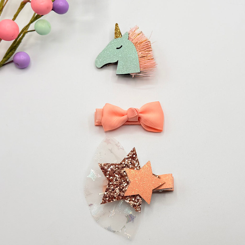 Magical Unicorn Hair Clip Set - Peach Hair Clips