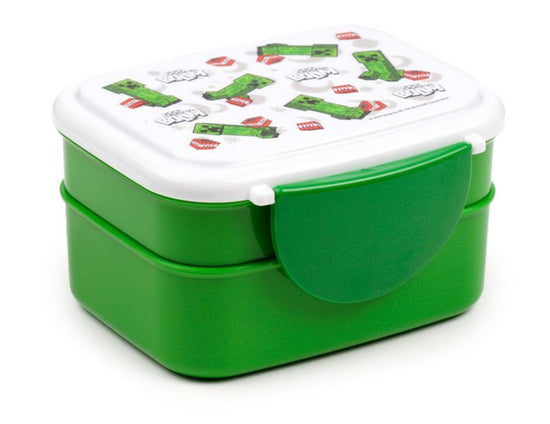 MINECRAFT Creeper & TNT Clip Lock Stacked Bento Lunch Box with Cutlery