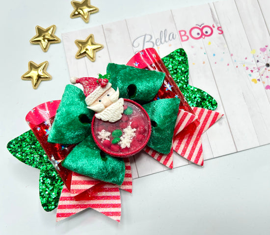 Christmas Santa Shaker Hair Bow -Handcrafted Clay