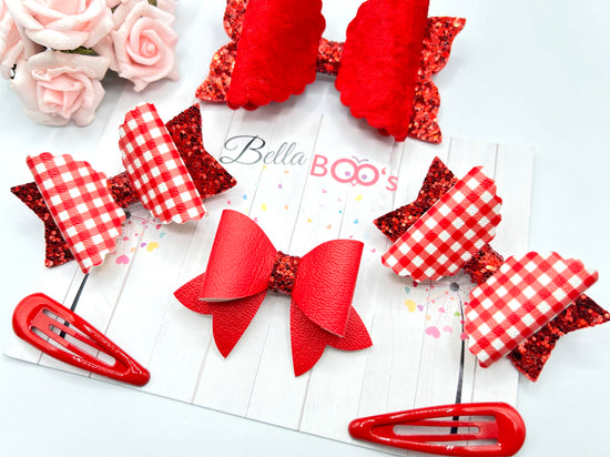 Red & White Hair Bow Set