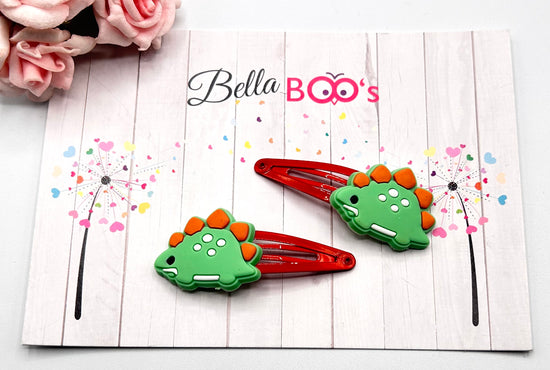 Green Dino Hair Clip Set