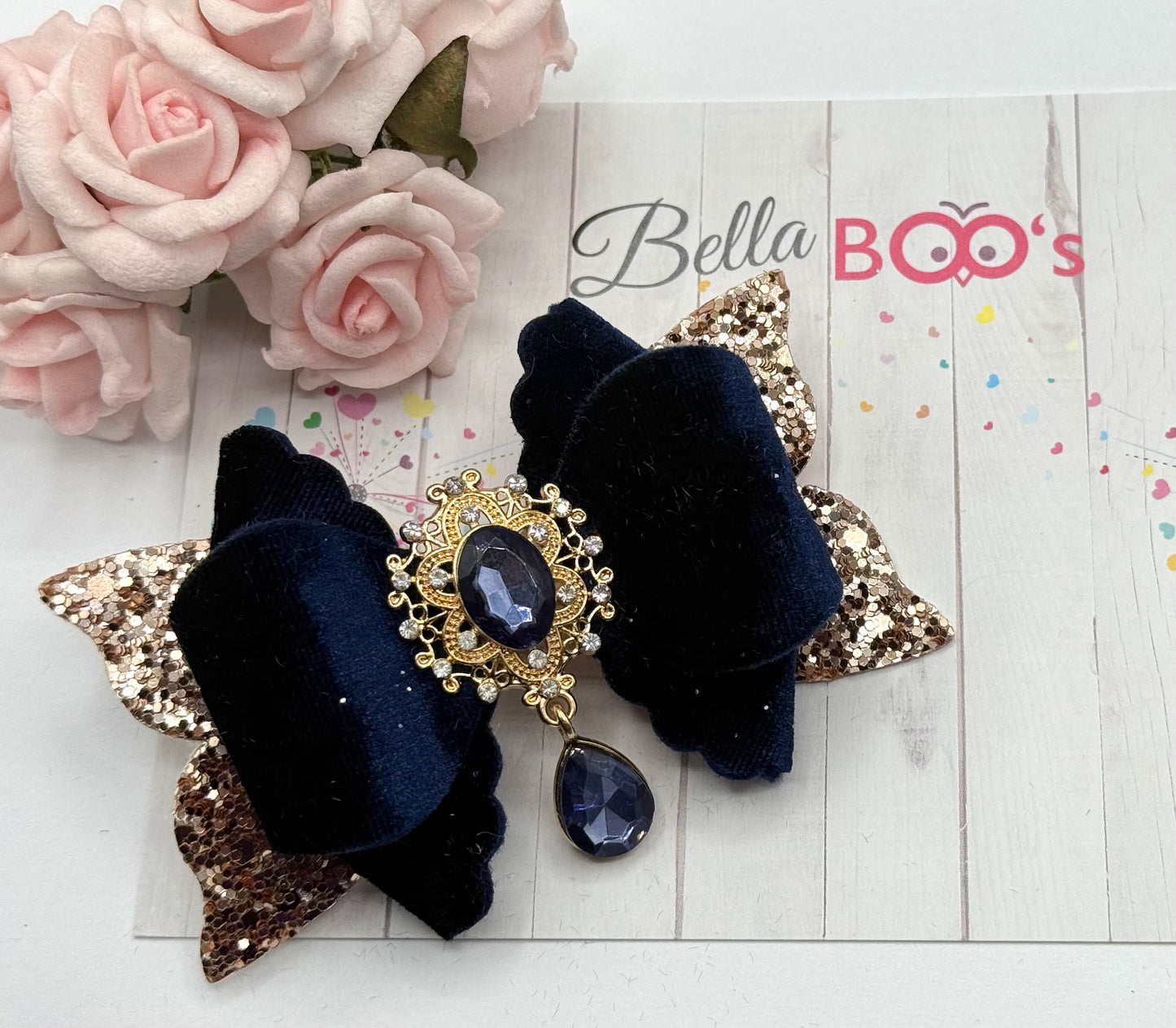 Navy Lux Droplet Gem Hair Bow