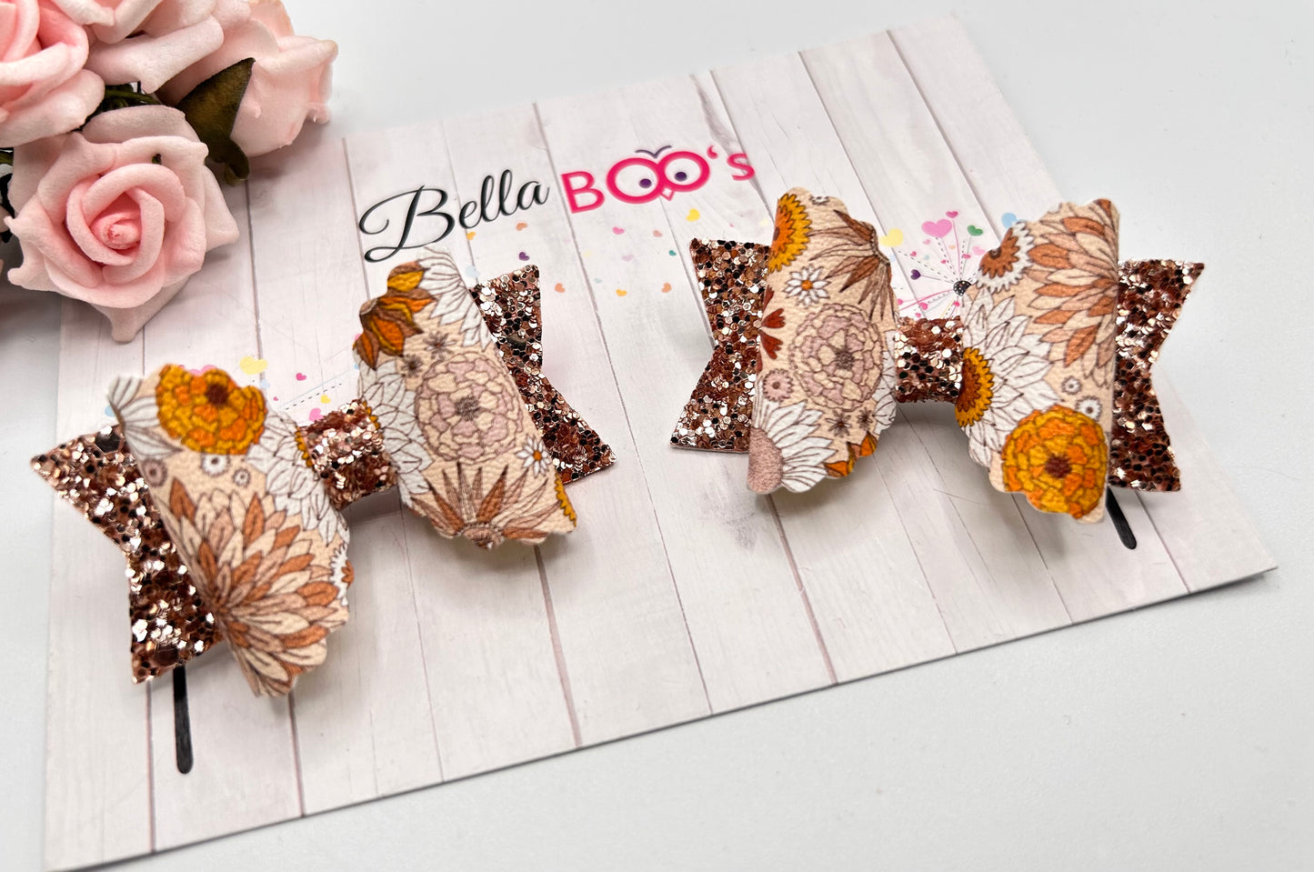 Floral Fall Pigtail Hair Bow Set