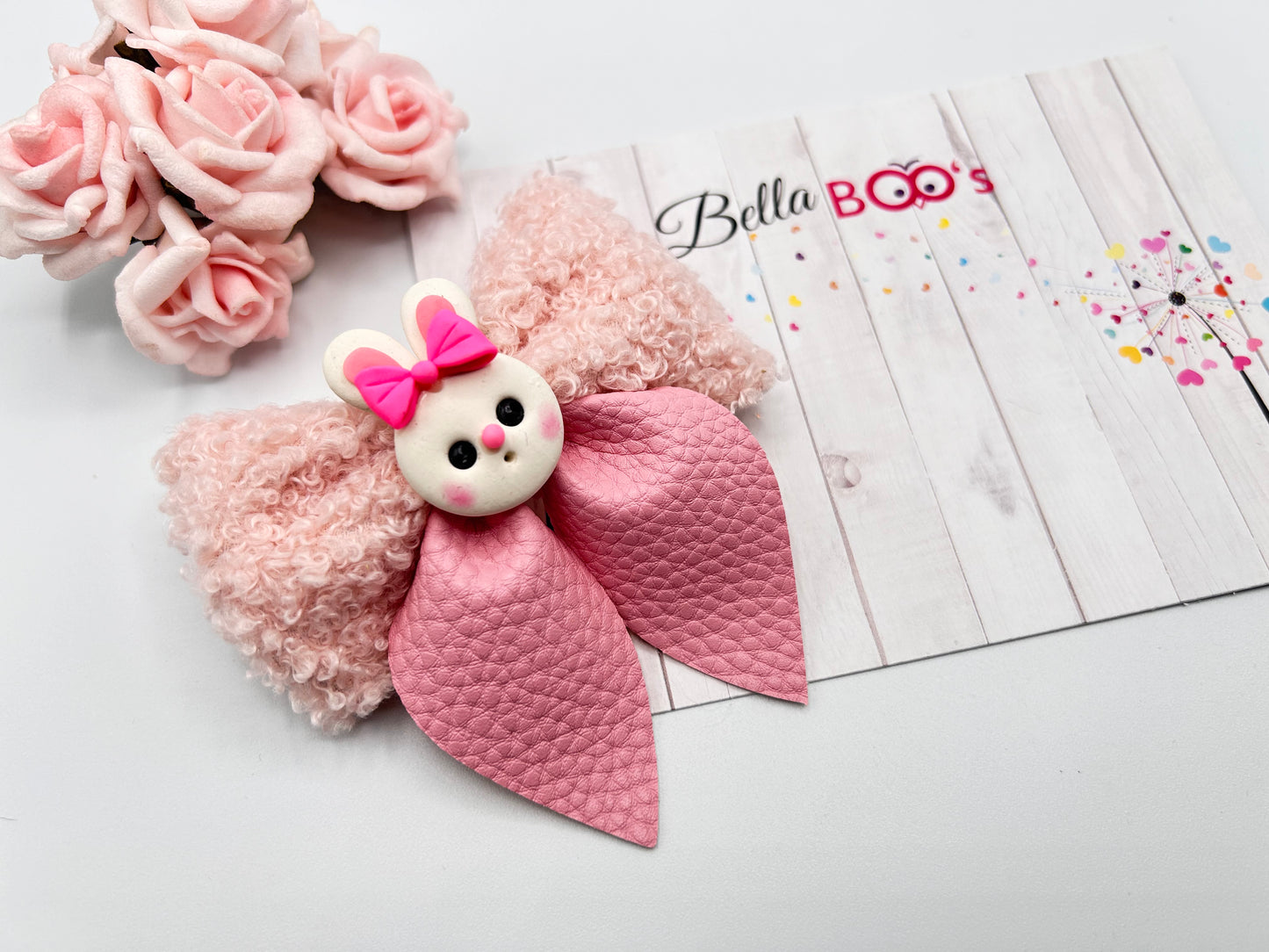 Easter Fluffy Bunny Hair Bow - Handcrafted Clay