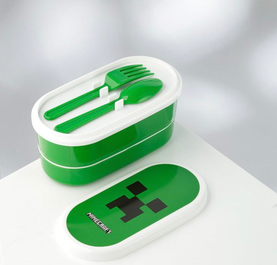 Minecraft Creeper Stacked Bento Box Lunch Box with Cutlery