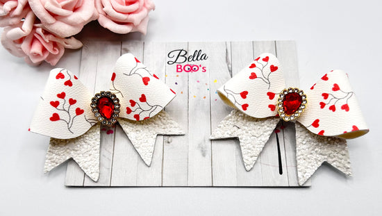 Red Love Hearts Hair Bow Set