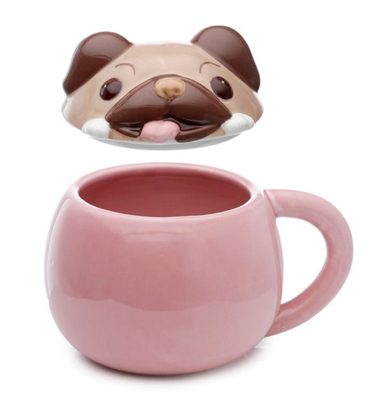 Mopps Pug Peeping Lid Ceramic Lidded Animal Mug