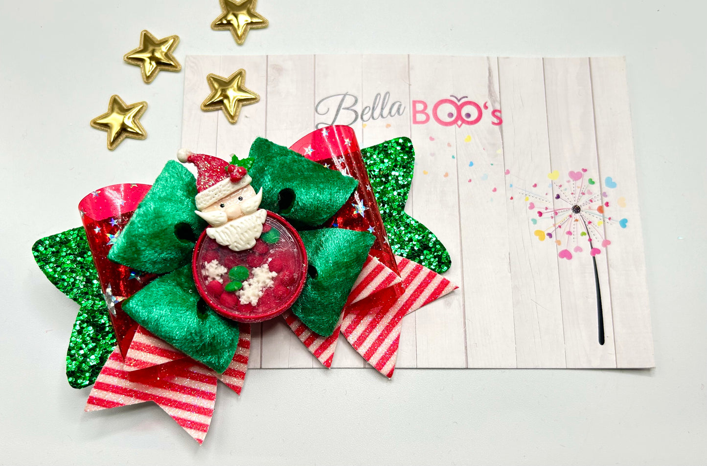 Christmas Santa Shaker Hair Bow -Handcrafted Clay