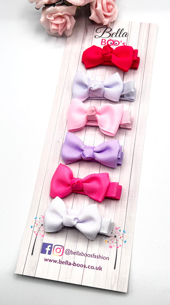 Small Ribbon Hair Bow Clip Set Of 6 - Princess