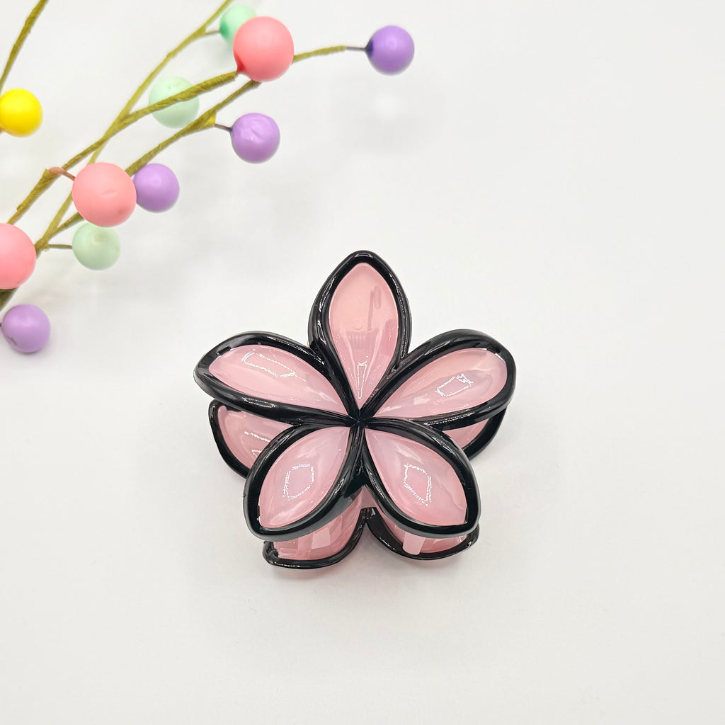 Pink & Black Flower Claw Hair Clip Hair Clips