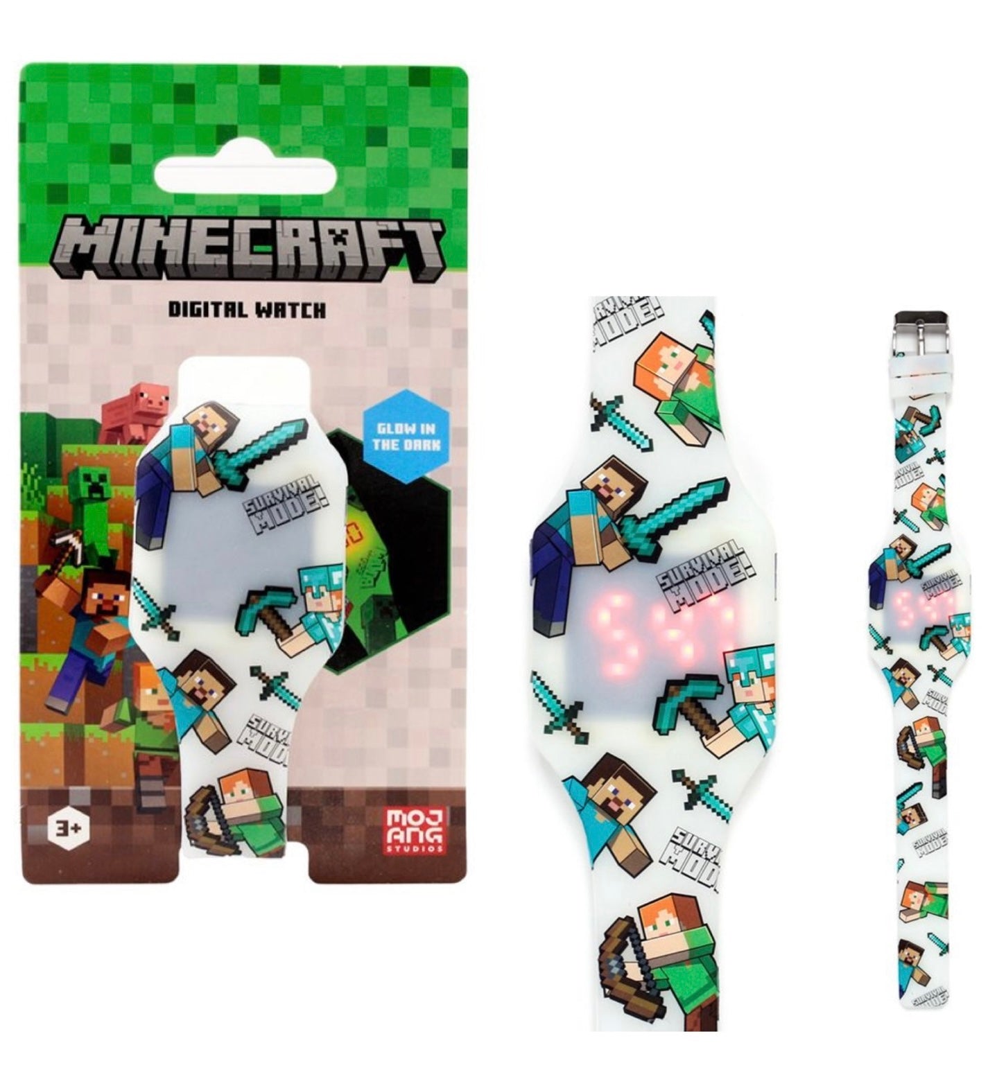 Minecraft Glow in the Dark Silicone Digital Watch - Select your Choice