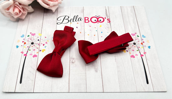 Load image into Gallery viewer, Ribbon Hair Bow Set - Wine Red
