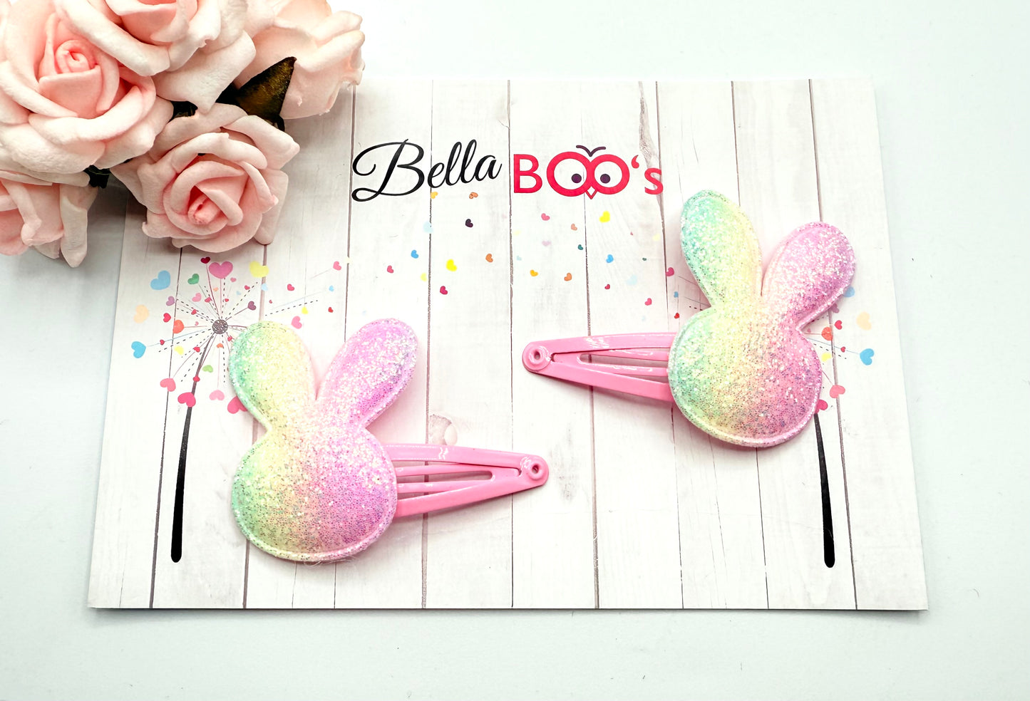 Ombre Sparkle Bunny Clip Set - Pink