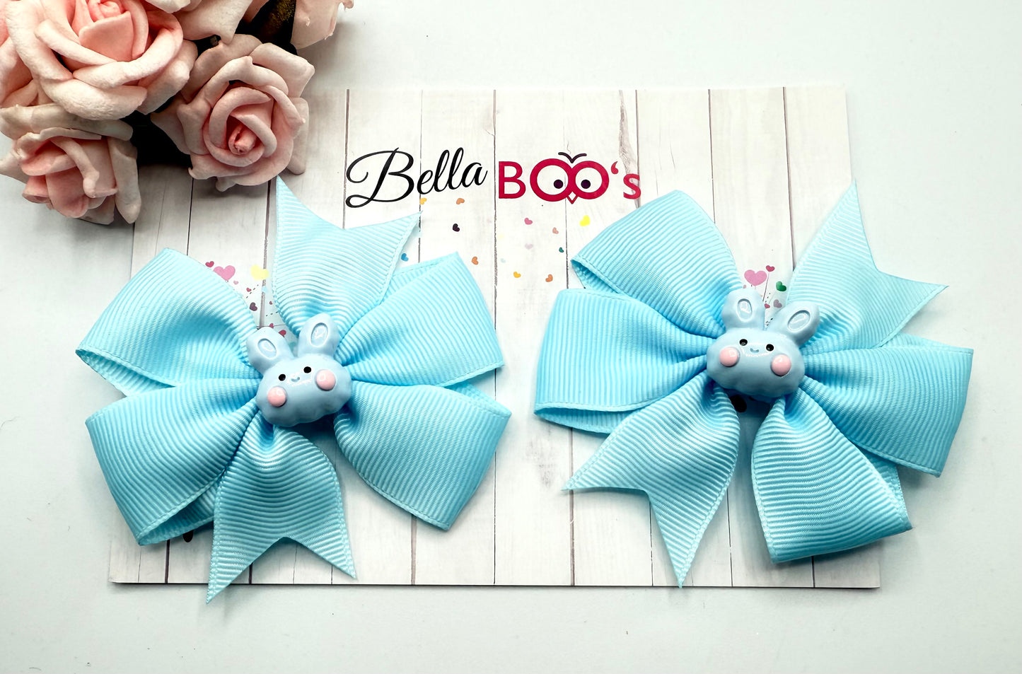 Blue Bunny Ribbon Hair Bow Set