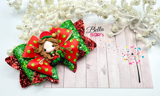 Christmas Elf Girl Hair Bow - Handcrafted Clay