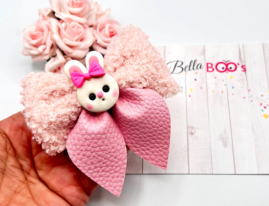 Easter Fluffy Bunny Hair Bow - Handcrafted Clay