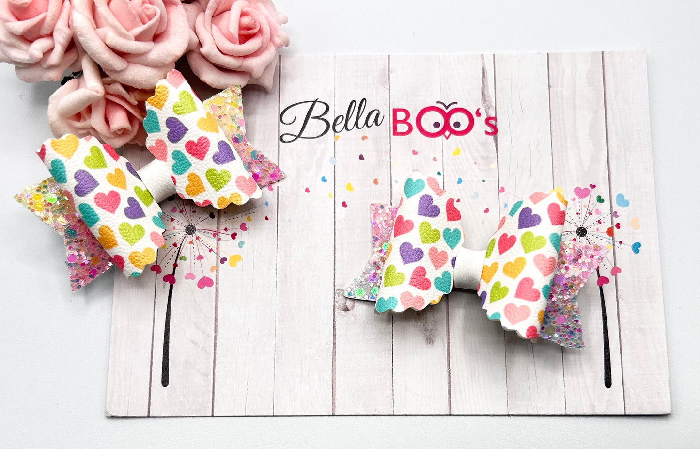 Colourful Hearts Pigtail Hair Bow Set