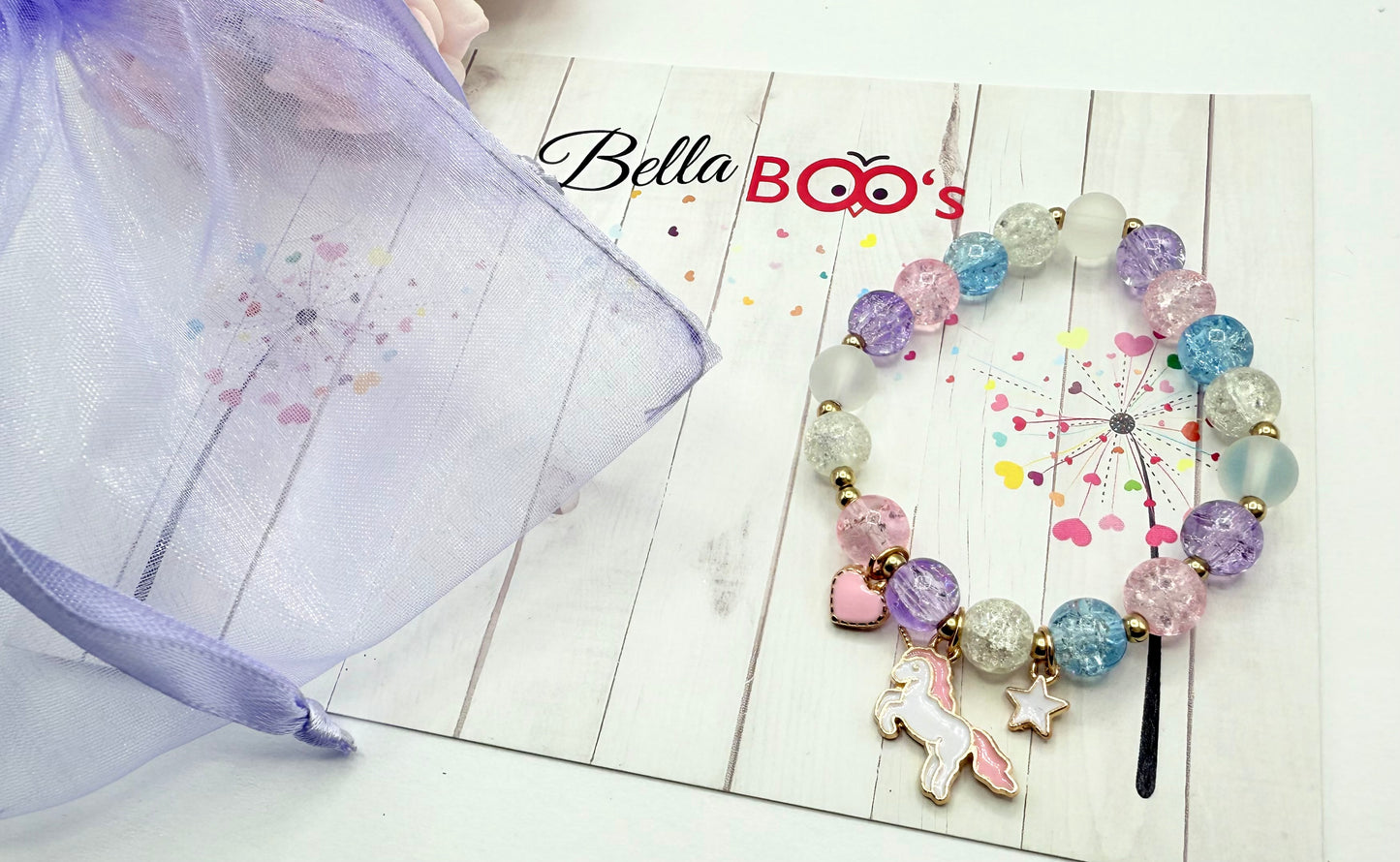 Unicorn Charm Bracelet With Organza Pouch