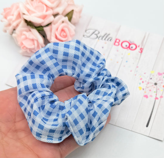 Light Blue Check Hair Scrunchie