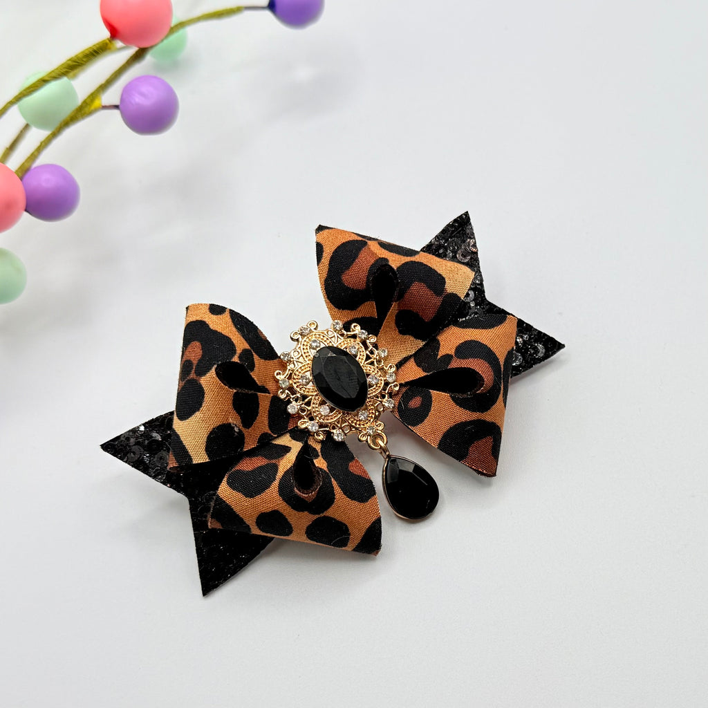 Leopard Gold Droplet Hair Bow Hair Bows