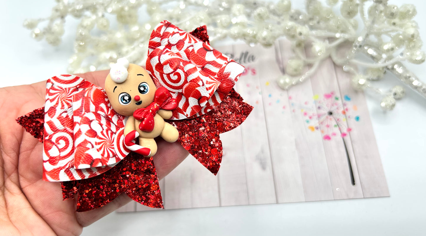 Christmas Candy Lane Gingerbread Hair Bow-Handcrafted Clay