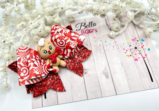 Christmas Candy Lane Gingerbread Hair Bow-Handcrafted Clay