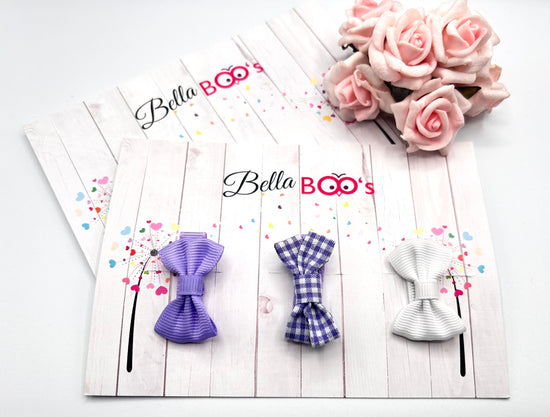 Purple Gingham - Small Hair Bow Clip Set