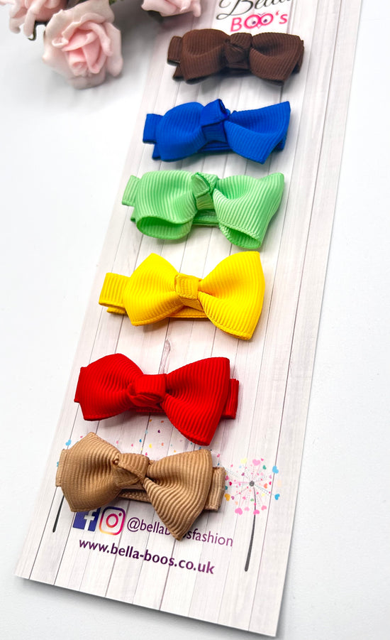 Small Ribbon Hair Bow Clip Set Of 6 - Set 2