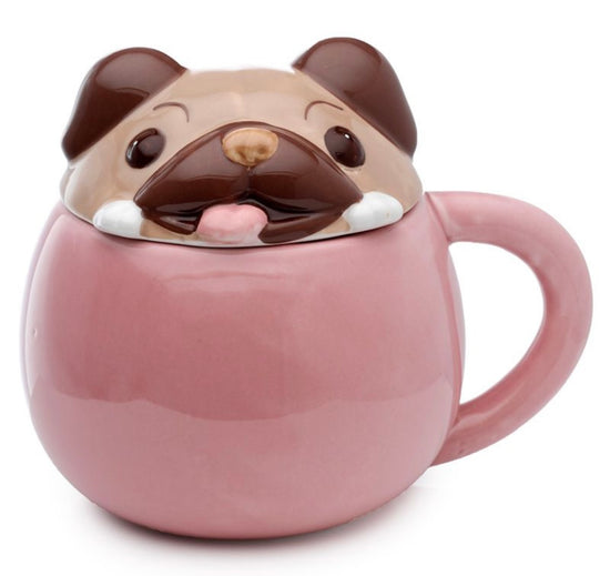 Mopps Pug Peeping Lid Ceramic Lidded Animal Mug