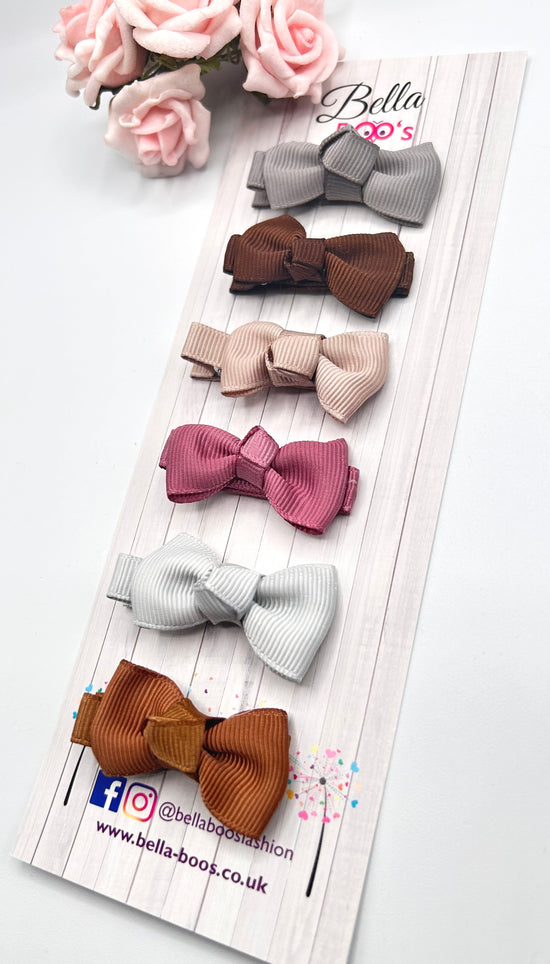 Small Ribbon Hair Bow Clip Set Of 6 - Natural