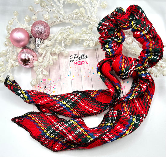 Christmas Tartan Scarf Tails Scrunchie