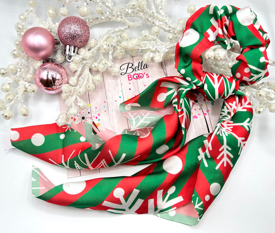 Christmas Candy Stripe Scarf Tails Scrunchie