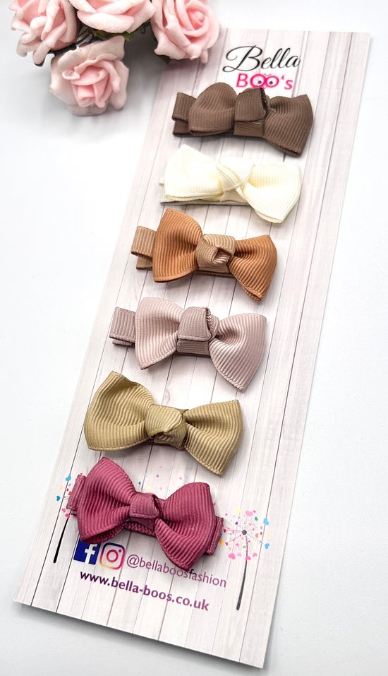 Small Ribbon Hair Bow Clip Set Of 6 - Natural 2