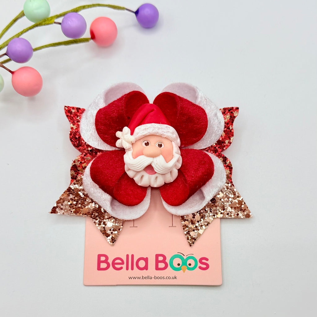 Christmas Santa Hair Bow - Hand Crafted Clay Hair Bows