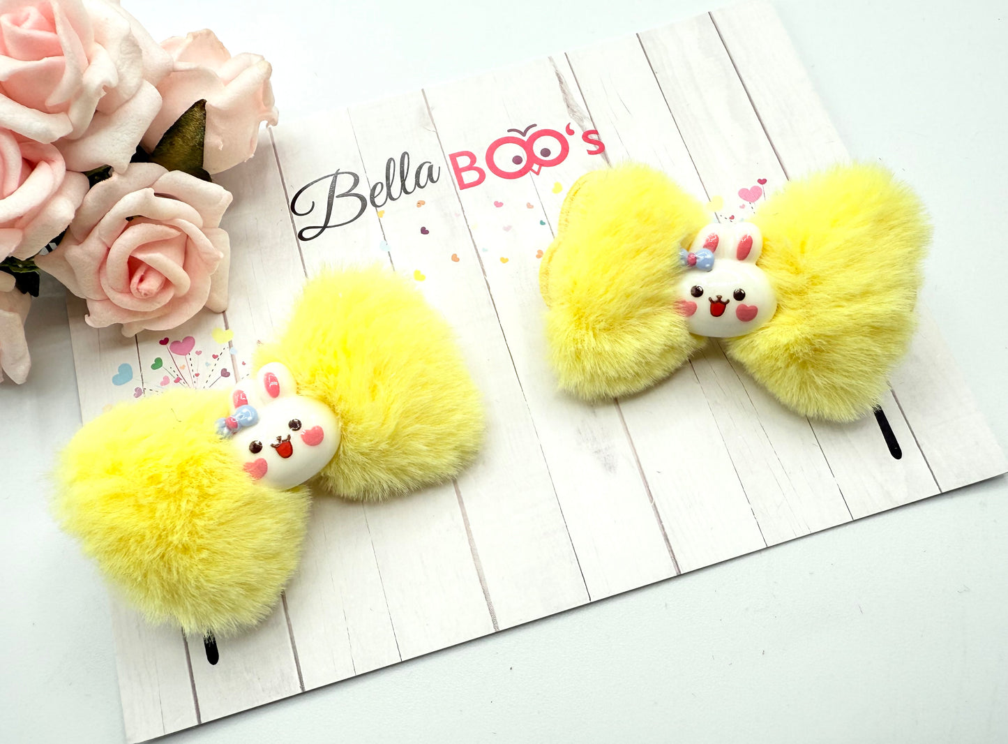 Fluffy Bunny Pigtail Hair Bow Set