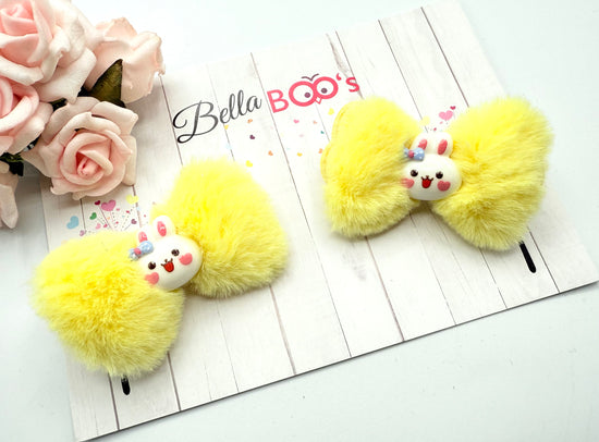 Fluffy Bunny Pigtail Hair Bow Set