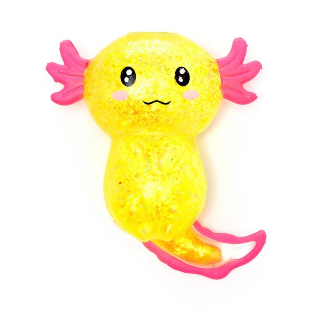 Squeezable Glitter Axolotl Stress Toy Yellow Fidget