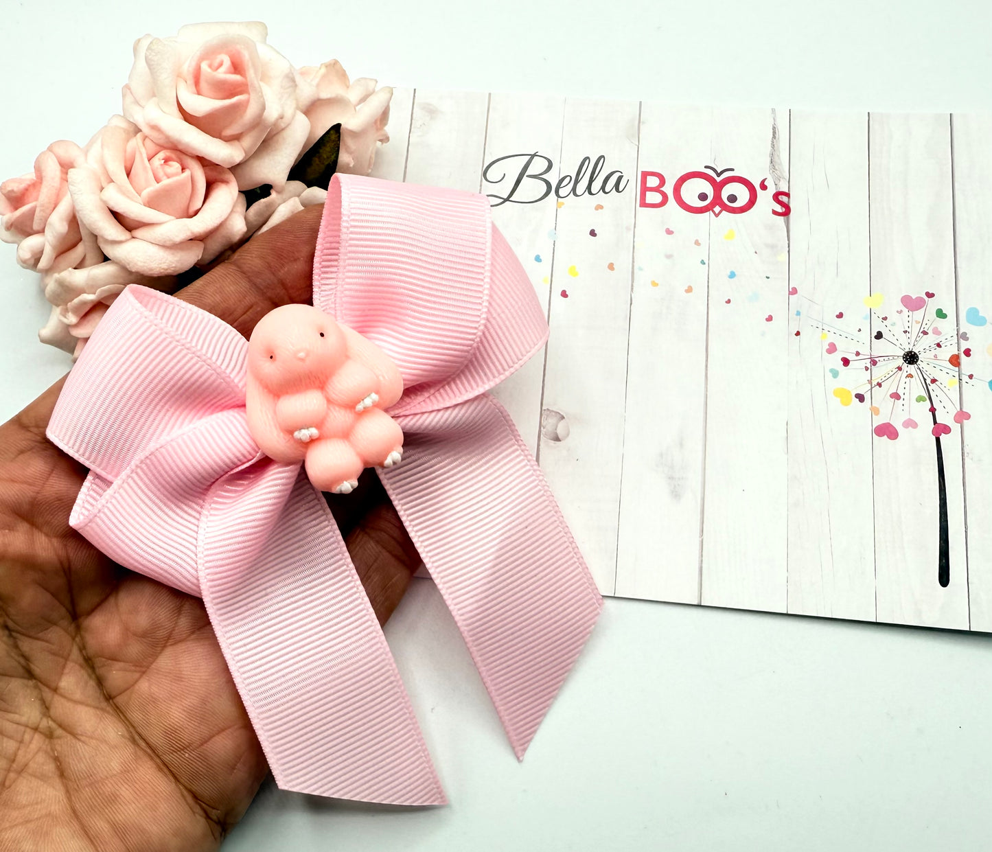 Baby Pink Bunny Ribbon Hair Bow