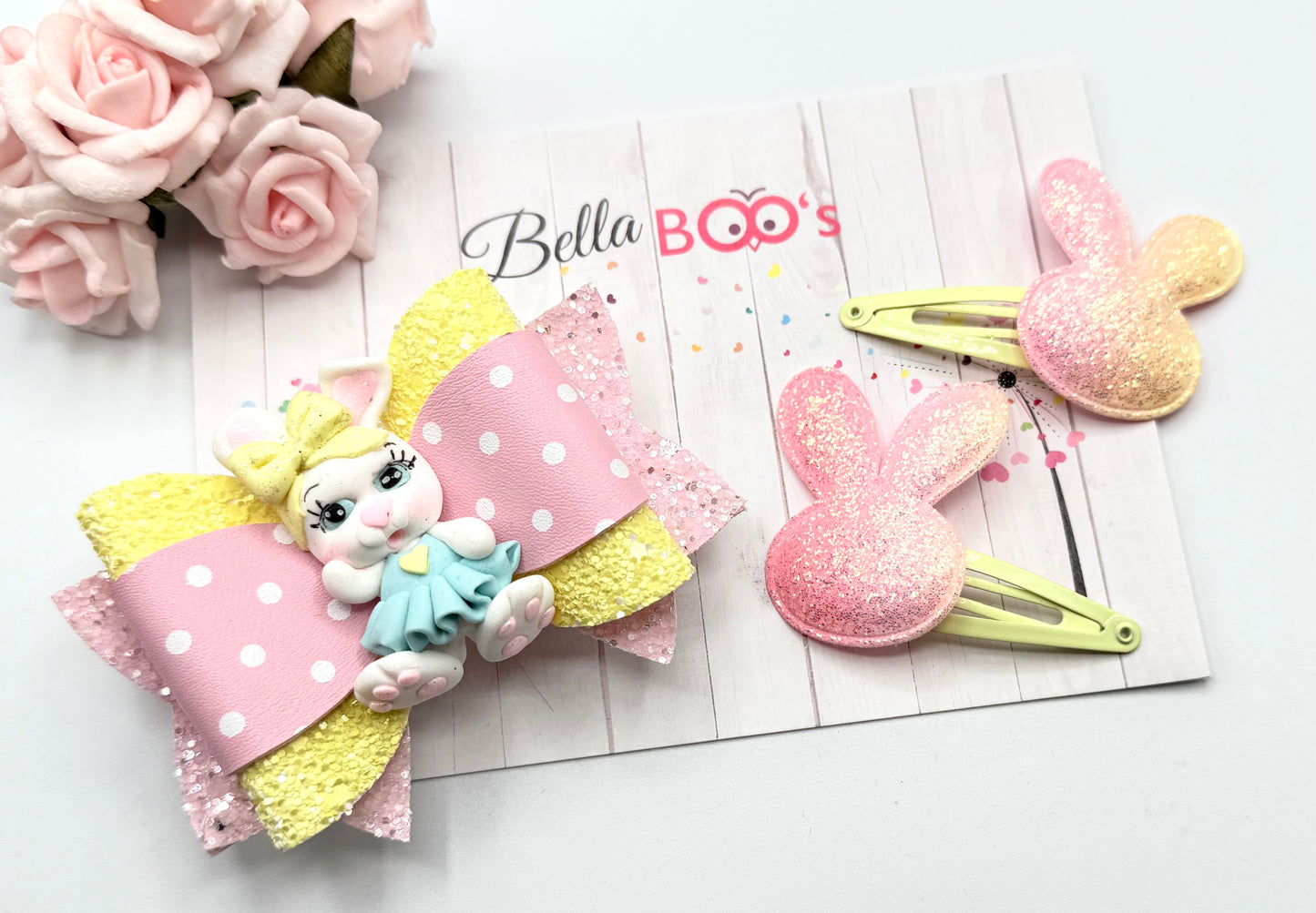 Sparkles The Bunny Hair Bow & Clip Set