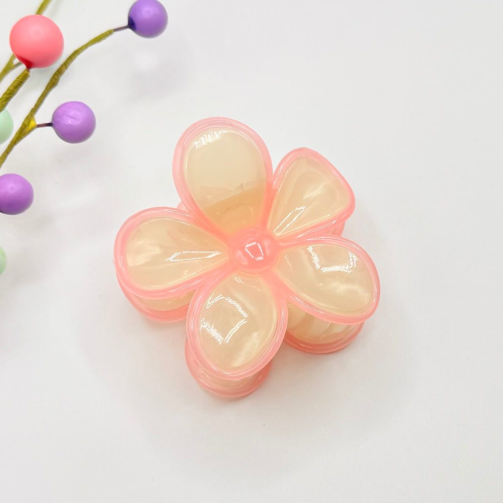 Pink & Cream Flower Claw Clip Hair Clips