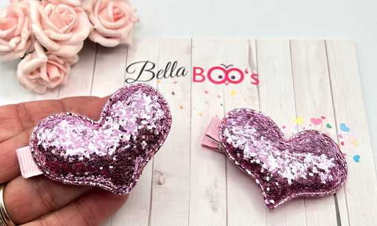 Pink Glitter Heart Clip Set