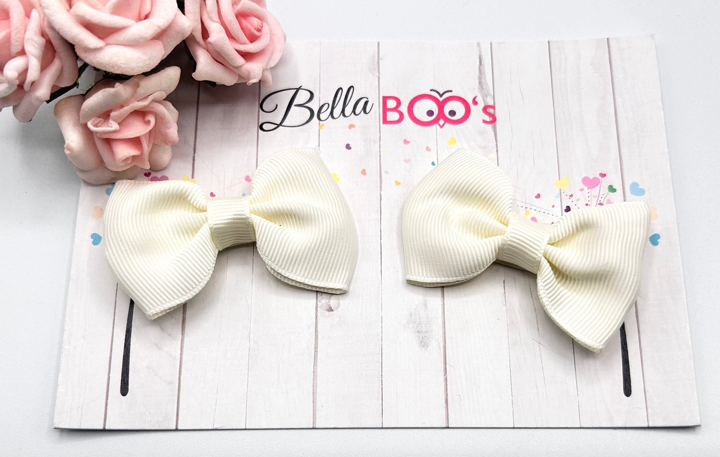 Ribbon Hair Bow Set - Cream