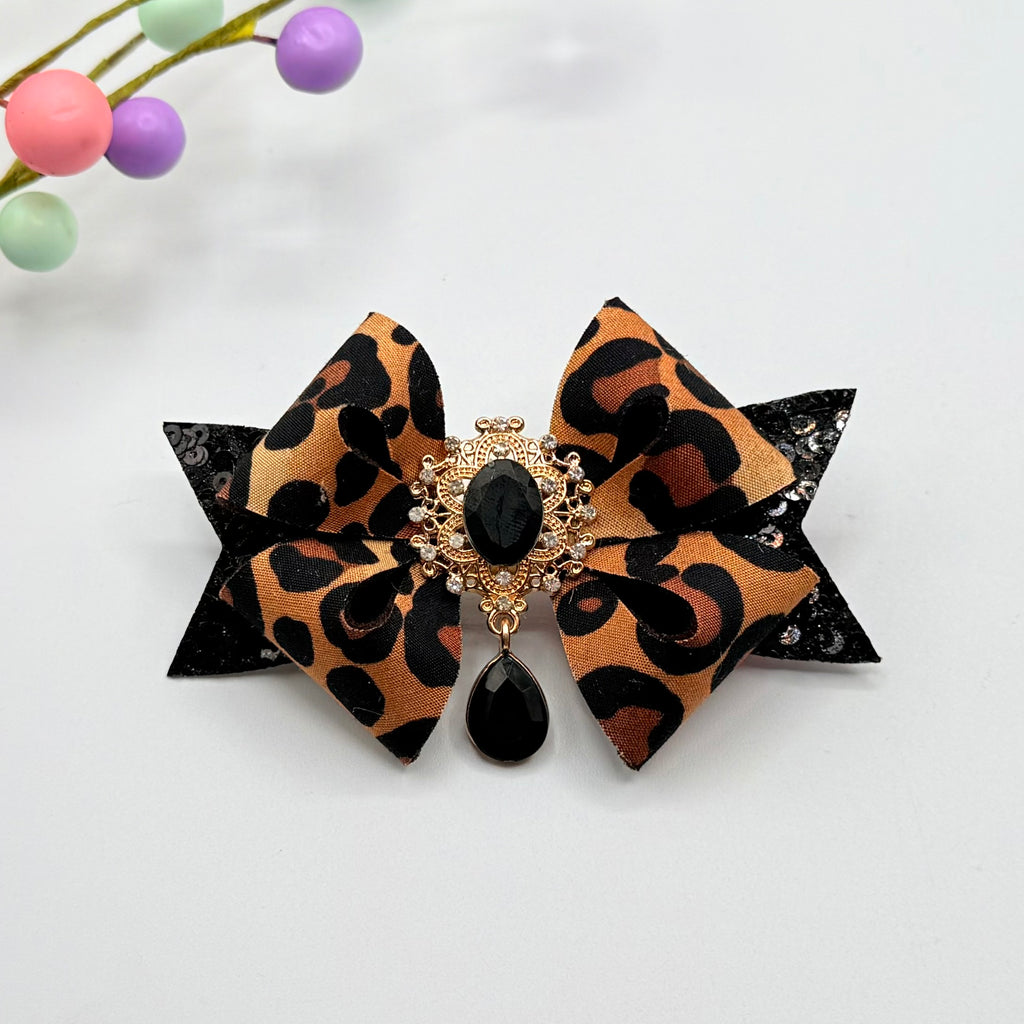 Leopard Gold Droplet Hair Bow Hair Bows