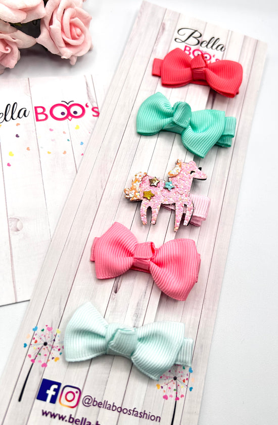 Unicorn Glitter Hair Bow Clip Set